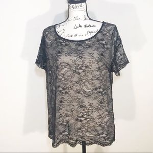 Ann Taylor Loft Black Lace Blouse Large